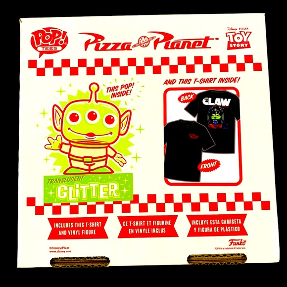 Vaulted Exclusive BL Pizza Planet Tee & Glitter Translucent Alien Funko Pop - Picture 2 of 13
